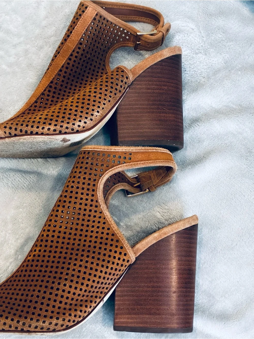 Tory Burch Brown Perforated Suede Peep-Toe Wedge Sandals